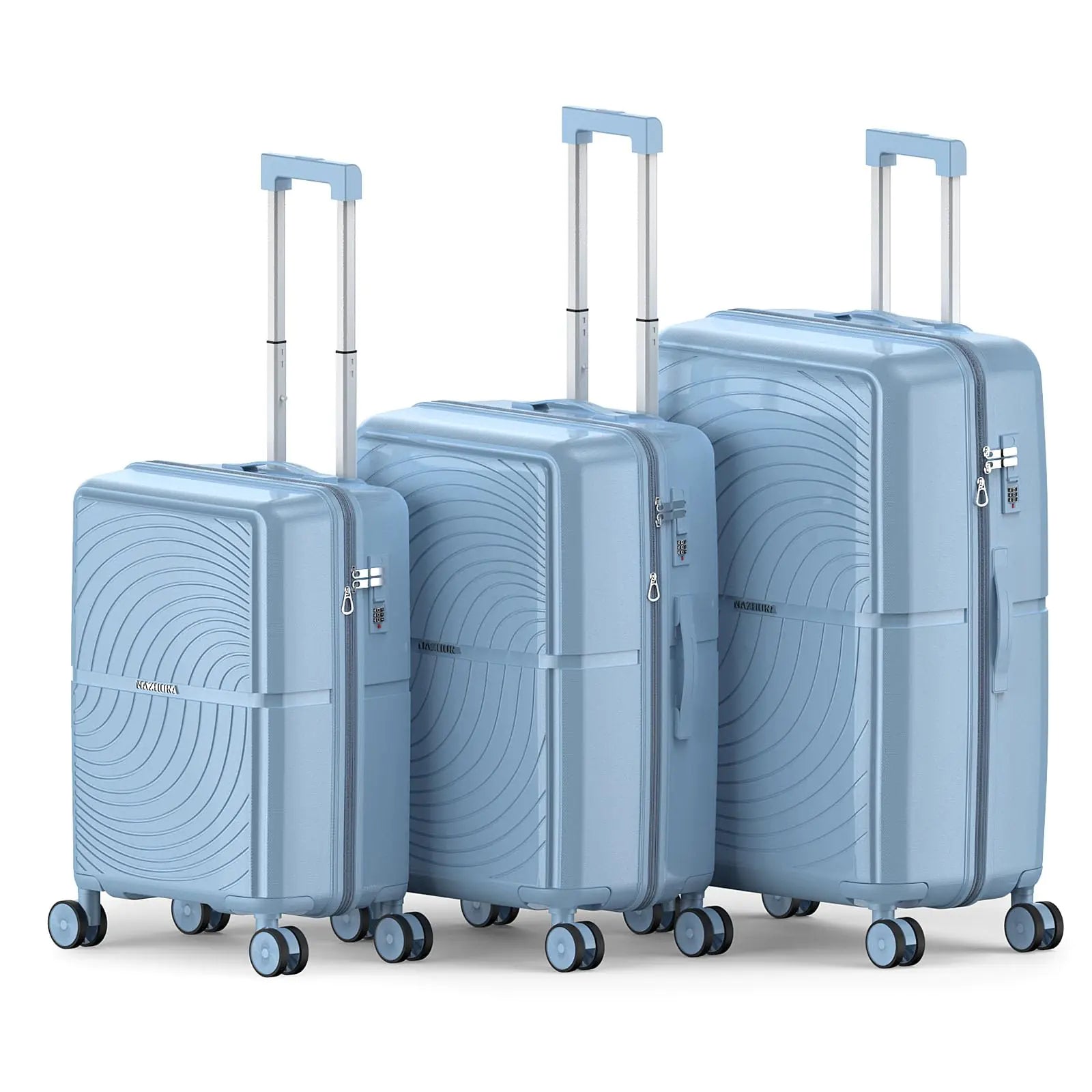 Nazhura Luggage Set 3-Piece Suitcase Set 20-inch 24-inch 28-inch Luggage Carry on Luggage Set Travel Luggage Set Large Suitcase with Wheels PP Hardside(Light Blue)