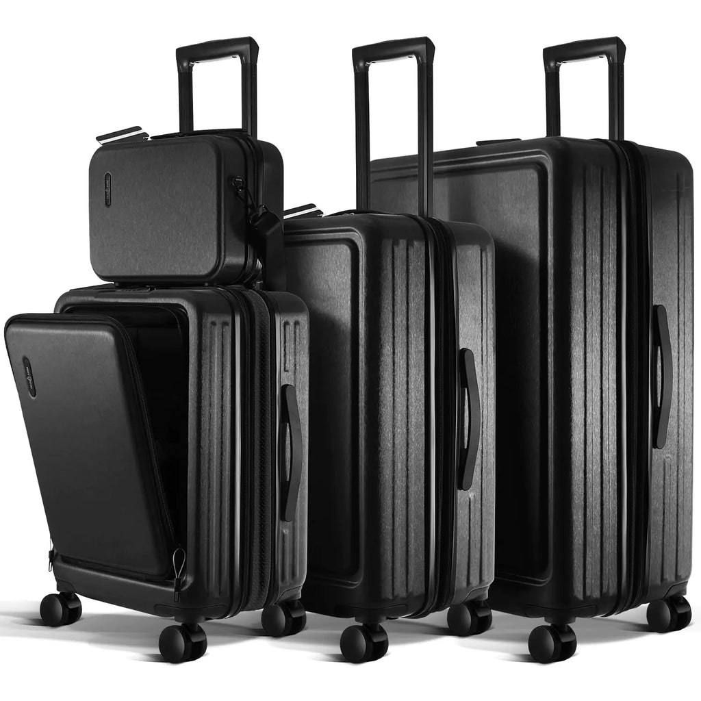 4-Piece Expandable Black Luggage Set with TSA Locks & Cosmetic Case