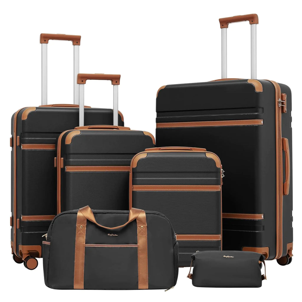 6-piece Vintage Luggage set -Black & Brown Luxury Edition with TSA Lock