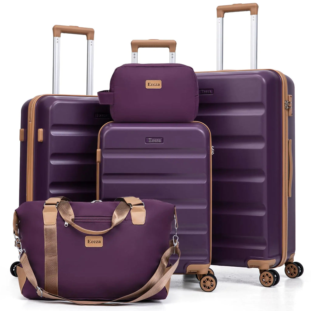 5-Piece Purple & Gold Luxury Luggage Set with TSA Locks & Bags